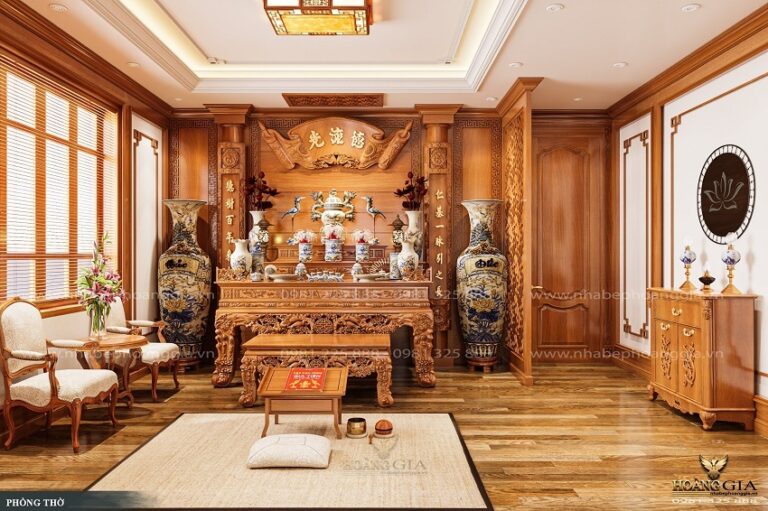 Công trình phòng thờ gỗ gõ đỏ nhà chị Hà, Hải Dương