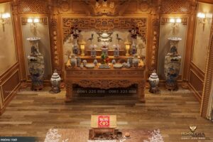 Mẫu khung gỗ trang trí phòng thờ truyền thống