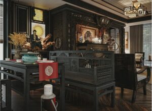 Mẫu vách ngăn phòng thờ với phòng khách kiểu truyền thống