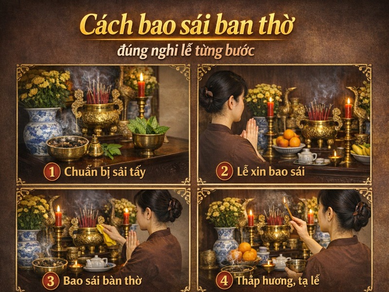 Các bước bao sái ban thờ đúng nghi lễ Các bước bao sái ban thờ đúng nghi lễ