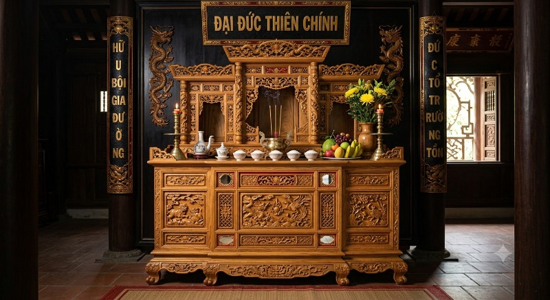Mẫu bàn thờ Ô Xa gỗ mít Mẫu bàn thờ Ô Xa gỗ mít