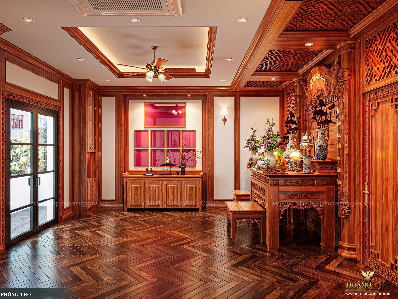 Căn phòng thờ được trang trí hài hòa, trang nghiêm